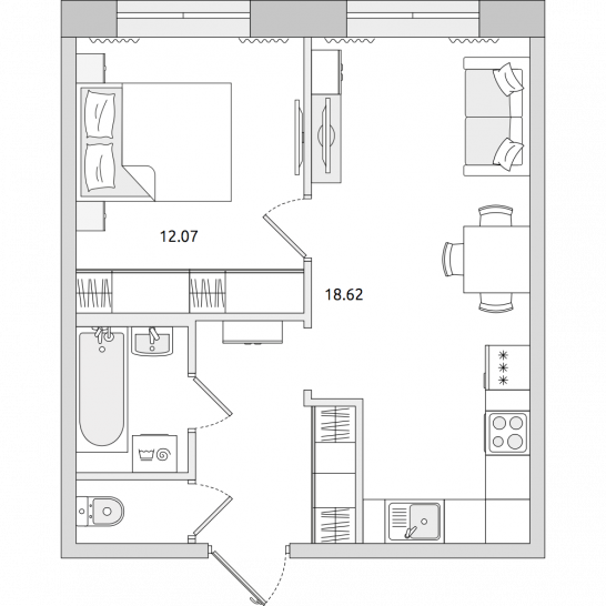 Однокомнатная квартира 40 м²