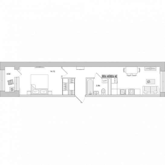 Однокомнатная квартира 44 м²